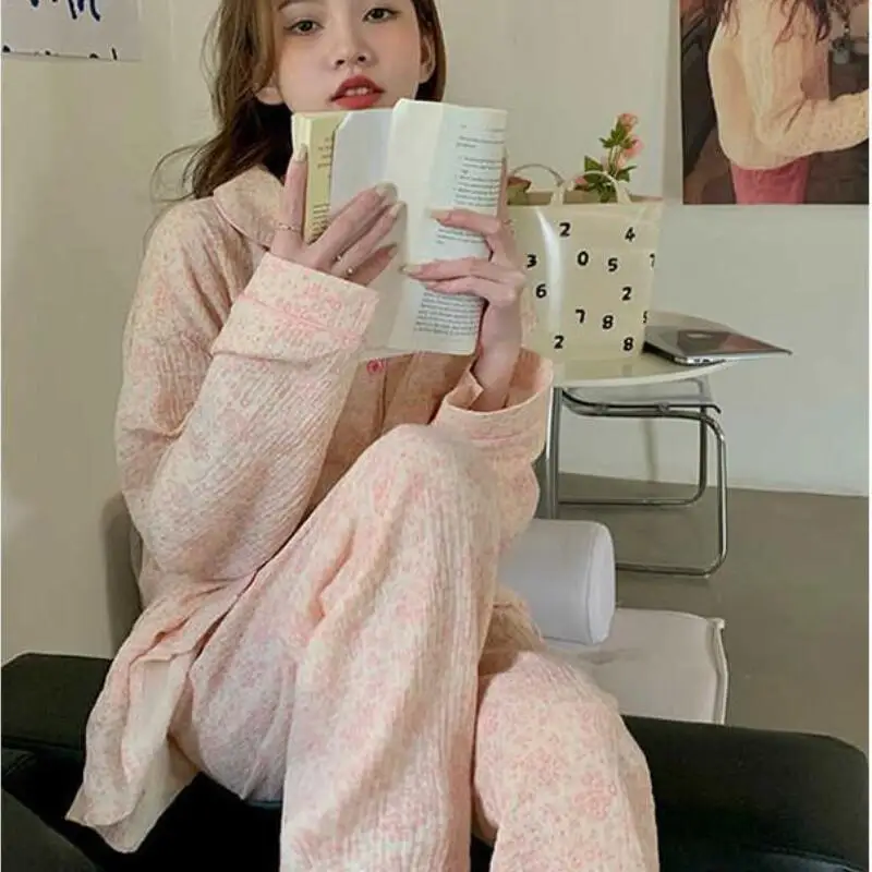 

Женская весенне-осенняя одежда для сна с длинными рукавами, тонкий хлопок с облаком, элитная японская повседневная домашняя одежда, комплект из двух предметов