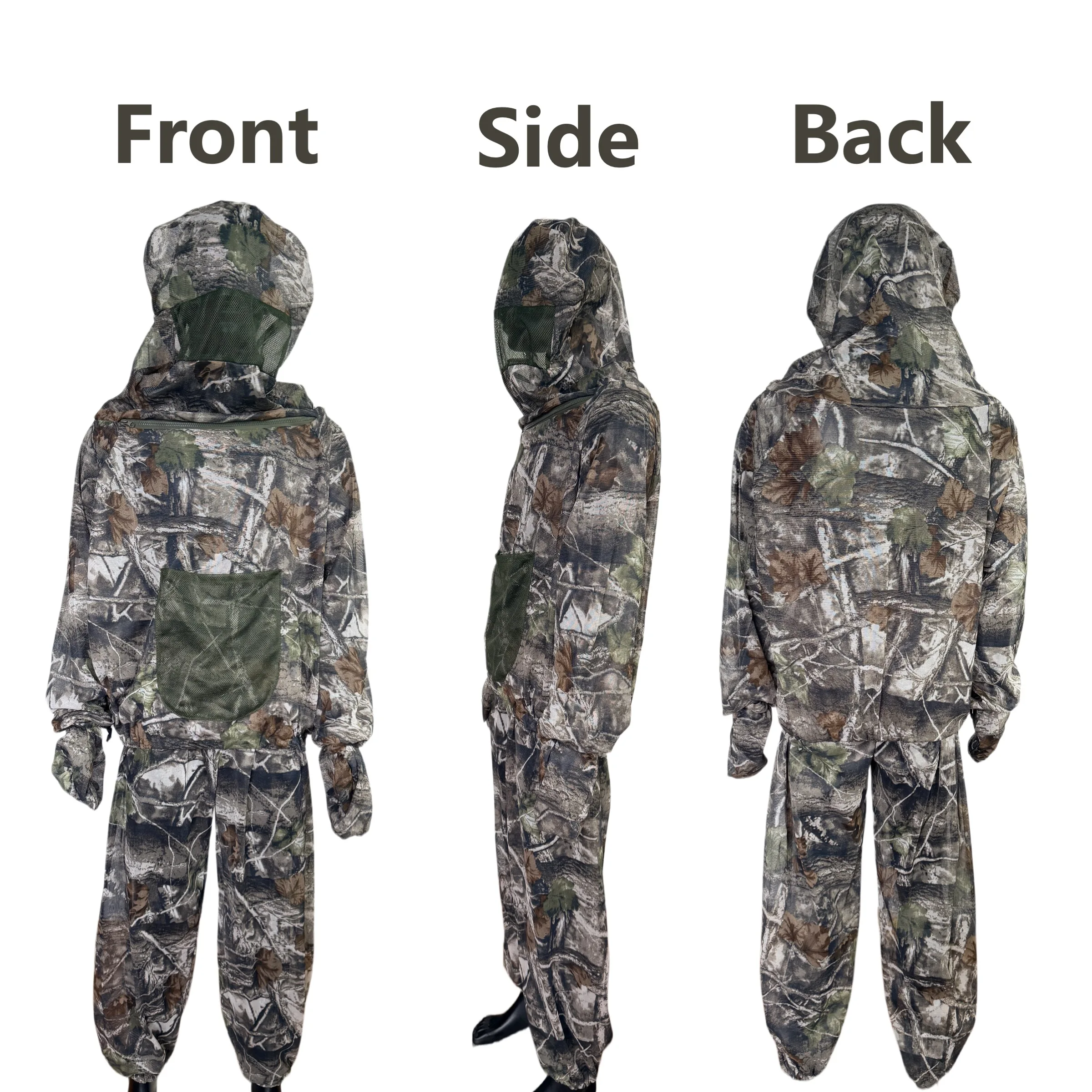 Tarnanzug für die Jagd im Freien, Tarnhose und -jacke mit Kapuze – aus Mesh-Material – geeignet zum Angeln, Wandern, Campen und Jagen. – Detail 5