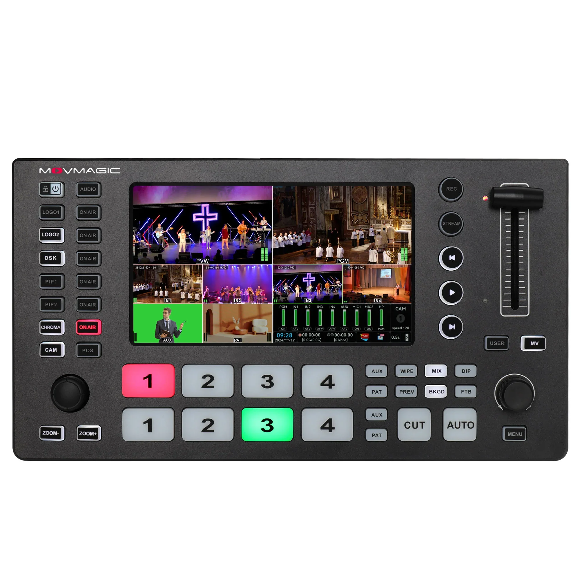 Movmagic 5-Channel Multi- vi ew 4K SDI/ Video Switcher Metal Construction for Broadcasting/Live Streaming Compatible OBS/VMix