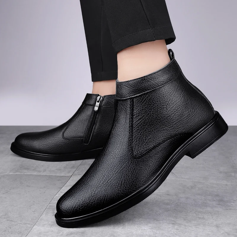 

2025Autumn and Winter New High-Top Leather Shoes Men's Zipper Leather Boots Men's Shoes Fashion Versatile Business Casual Shoes