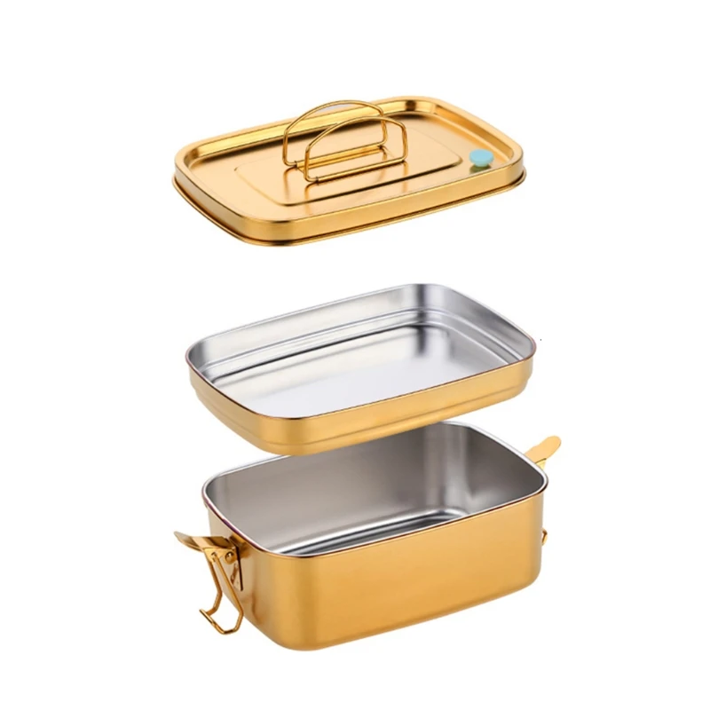 Portable 1.5L Stainless Steel Lunch Box with Handle Double Layer Leakproof Sealed Bento for Case Container Drop Shipping