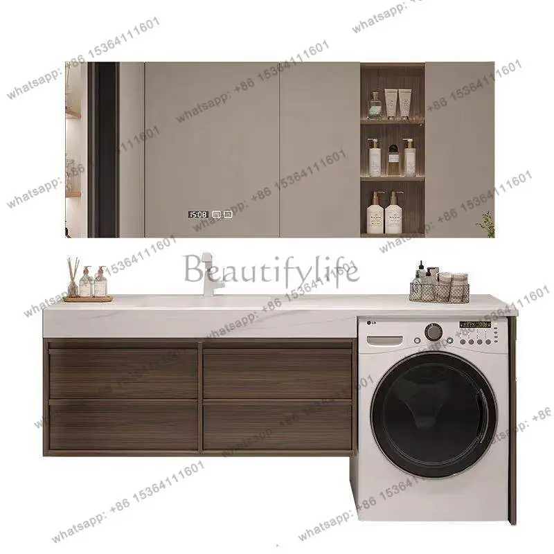 2025 new rock slab washing machine balcony integrated wash basin bathroom bathroom cabinet
