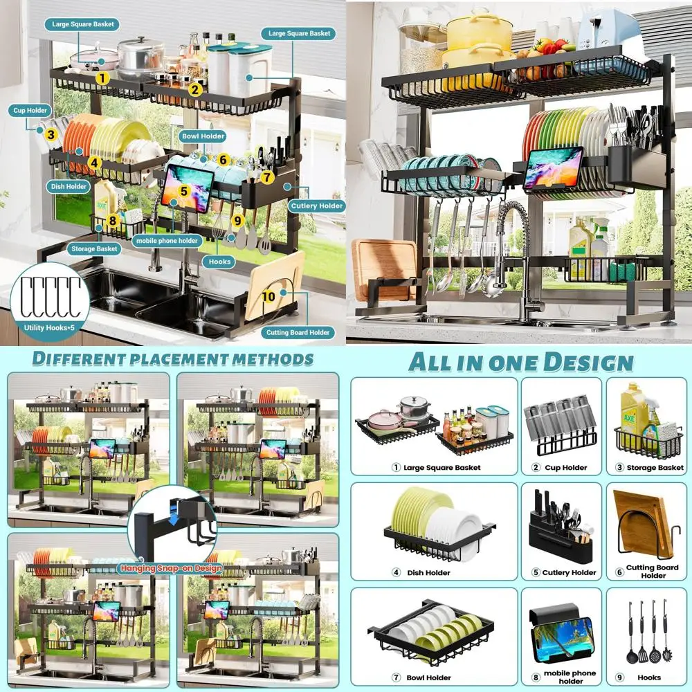 

Двухуровневая полка для посуды с регулируемой высотой и длиной — большая, с защелкой, 27–40 л x 12 В x 32,5–37 ч. дюймов.