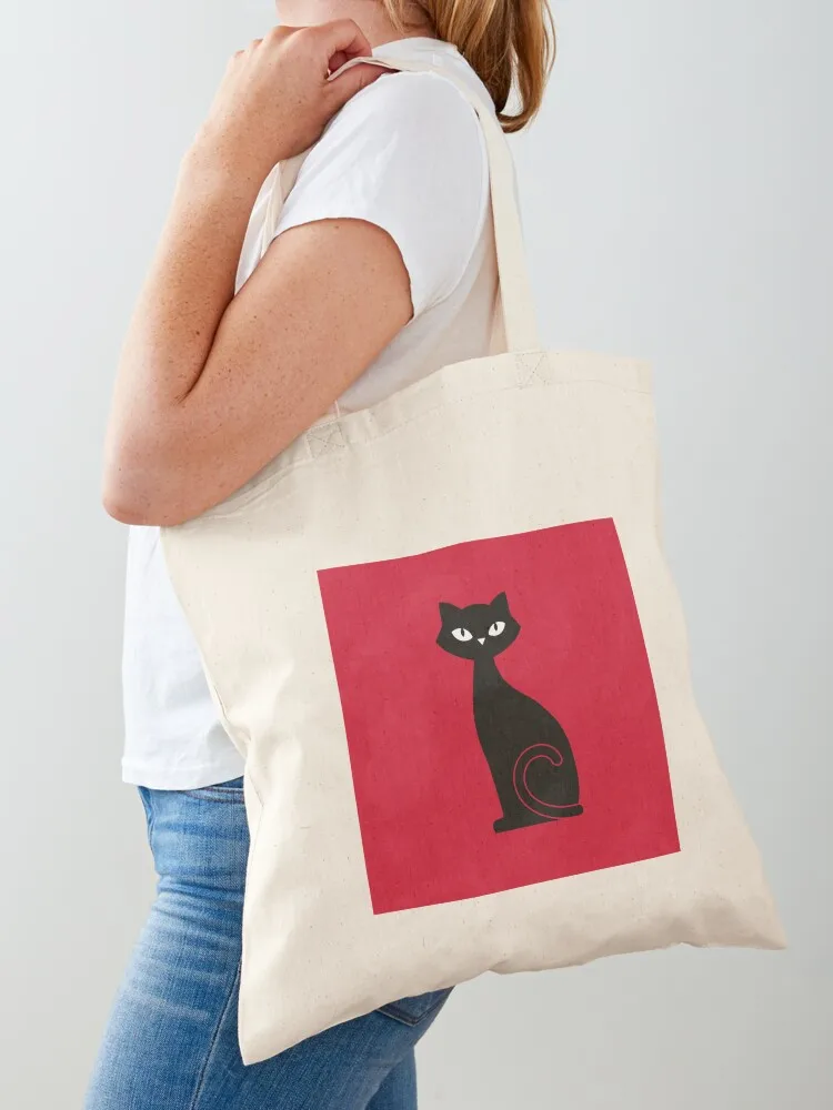 

Black Cat Red Background Tote Bag tote bag shopping trolley bag Big Lady