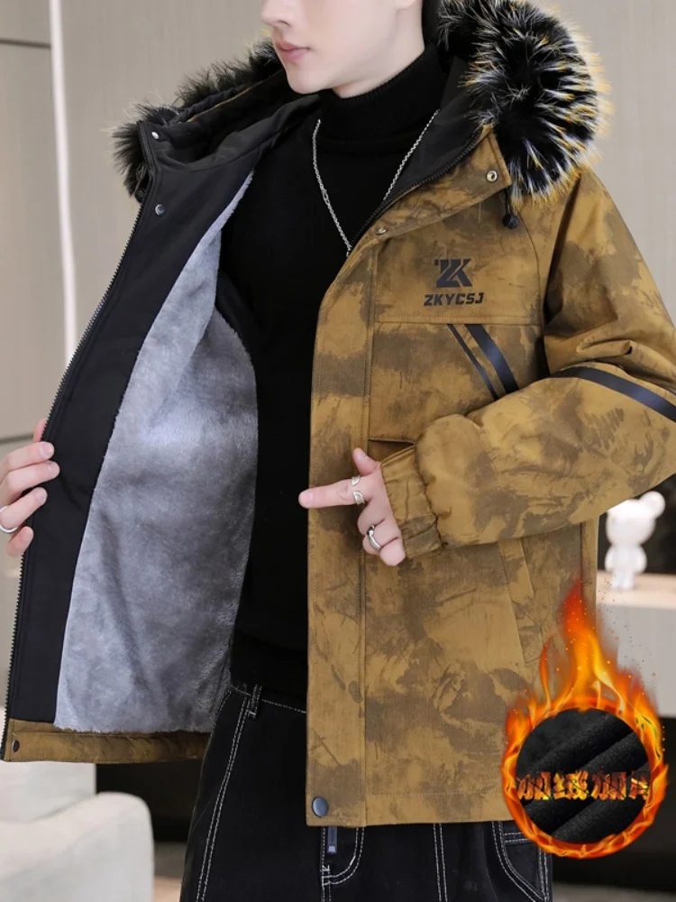 

Men's Winter Thiened Long down Jaet Loose Faionable Warm Hooded Parka Stand Fit Polyester Fiber Casual Urban Sle