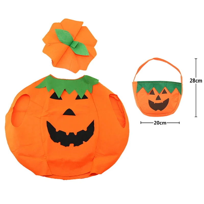 Halloween Party Pumpkin Costume with Hat Handbag Ghost Pumpkin Witch Trick or Treat Candy Bag for Children Adult Cosplay Suits