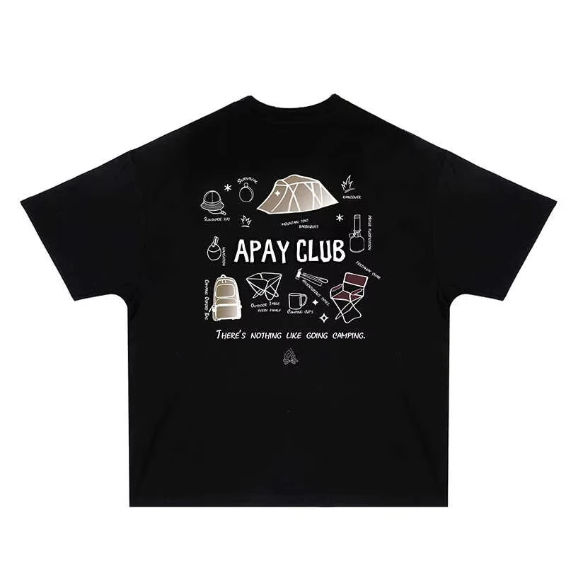 2025 New Camping graphic T-shirt outdoor retro printed cotton tent backpack design and camping slogan
