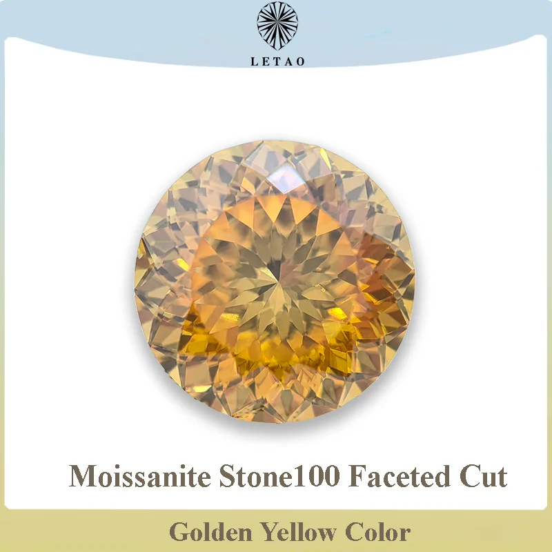 

Moissanite Stone100 Faceted Cut Round Shape Golden Yellow Color Lab Grown Gemstone for Charms Women Jewelry With GRA Certificate