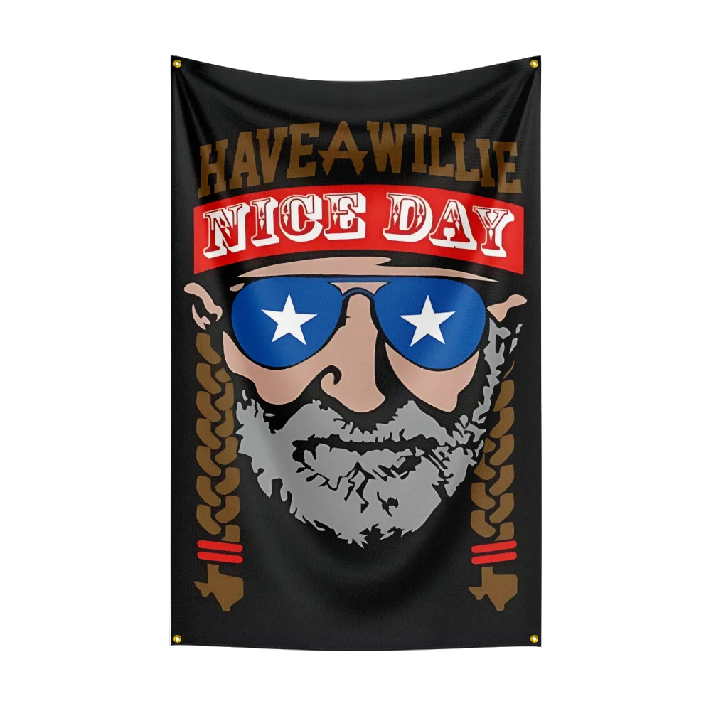 W-Willies Nelson Flag Rock Music Band Banner 3x5ft with Grommets HD Printing Tapestry Exhibition, Music Band Fans, Garage Decor - Detail 1