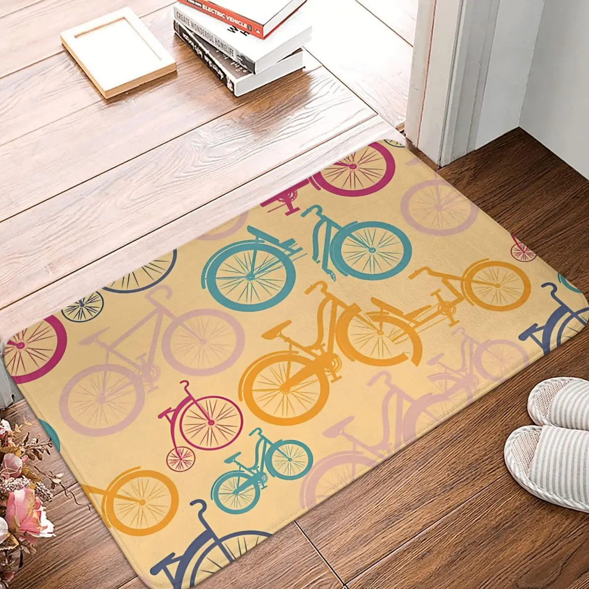 Bike Pattern Bath Mat Multi Color Bicycles Doormat Flannel Carpet Balcony Rug Home Decoration