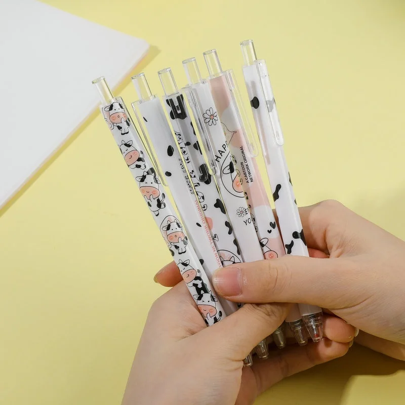 60pcs/lot Kawaii Cow Press Gel Pen Cute 0.5mm Neutral Pen School writing Supplies Promotional Gift