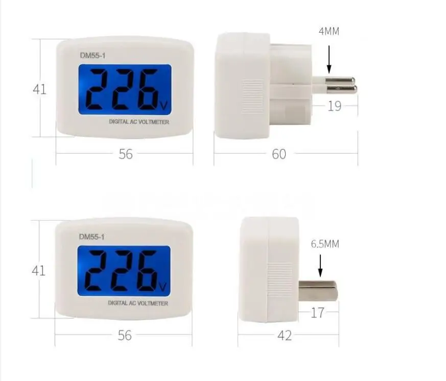 DM55-1 Digital Voltmeter Socket Voltage Tester LCD Display 110V 220V Wall Flat Volt Meter EU US Plug for Home Appliance