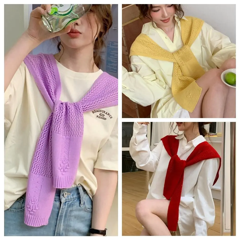 All-match Blouse Shoulders Fake Collar Hollow Knitted Shawl Solid Color Weave Knit Scarf Wraps Cloak Wool Scarves Female