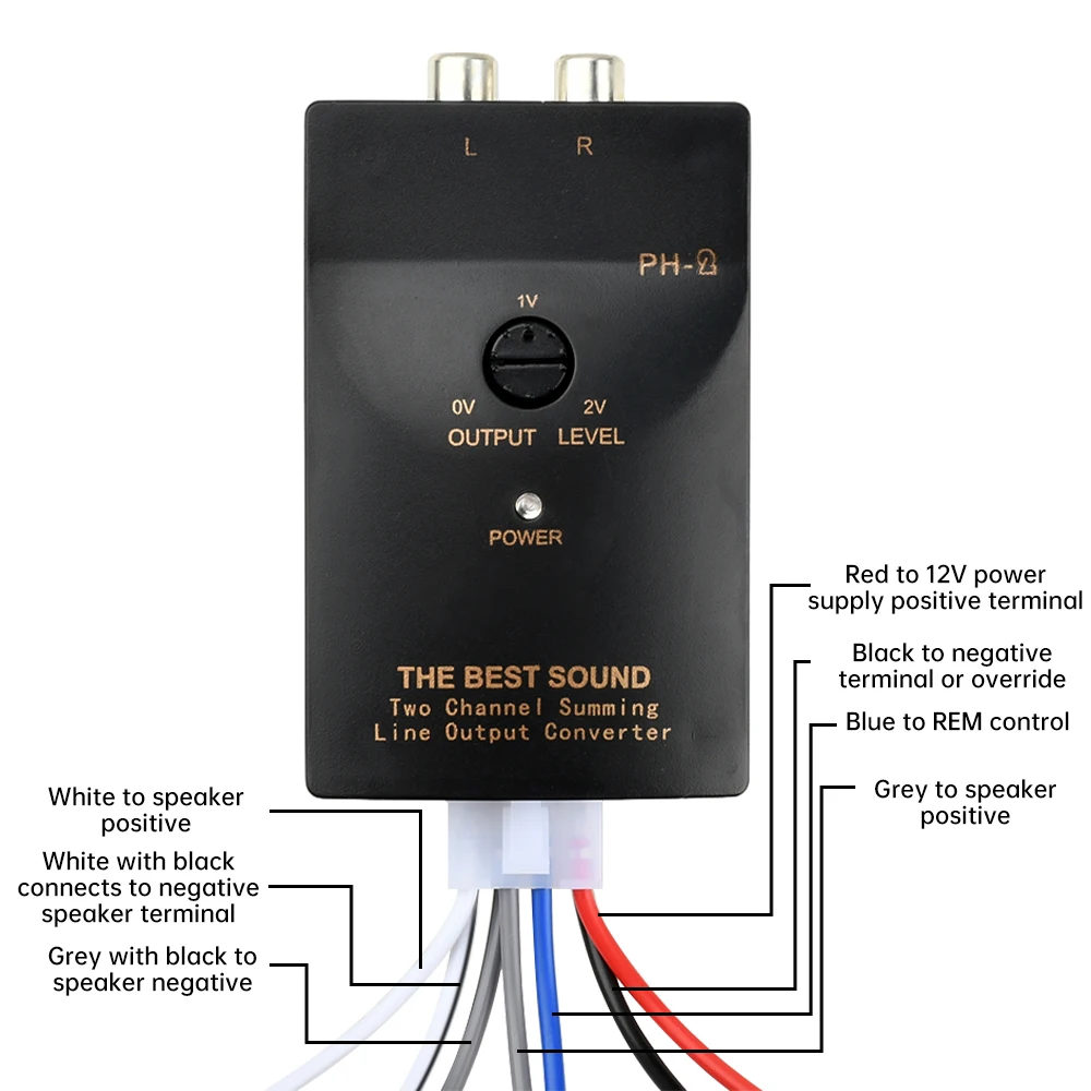 PH-2 Auto-Stereo-Audio RCA-Lautsprecher-Verstärker Hoch-zu-Niedrig-Subwoofer-Audio-Konverter-Adapter Verkabelung Einstellbares Autoteil ﻿ – Detail 6