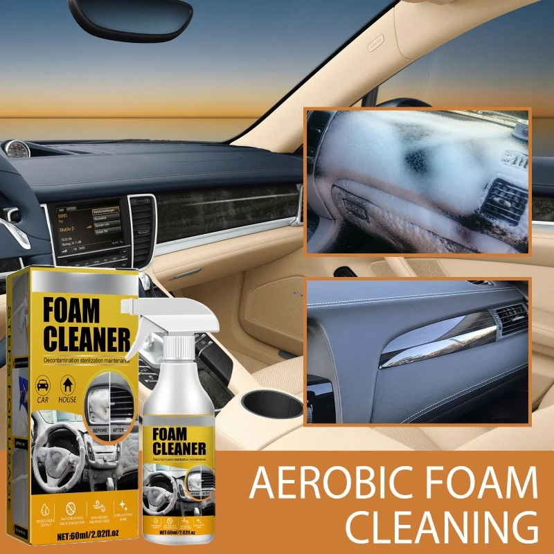 

60ml Strong Decontamination Cleaner Multifunctional Car Interior Leather Foam Cleaner Anti-aging Cleaning Foam Spray Tools