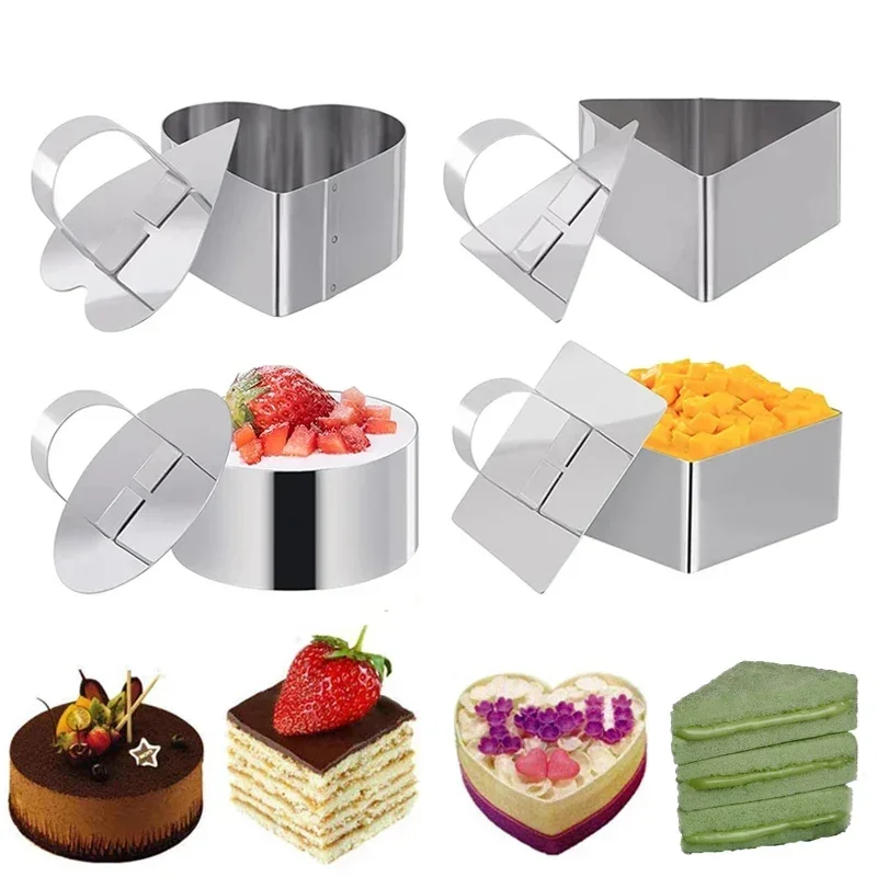 1pcs DIY Tart Rings 8*4cm Dessert Cake Mold Slicer Cutter Stainless Steel Circular with Pusher Kitchecn Pastry Baking Tools