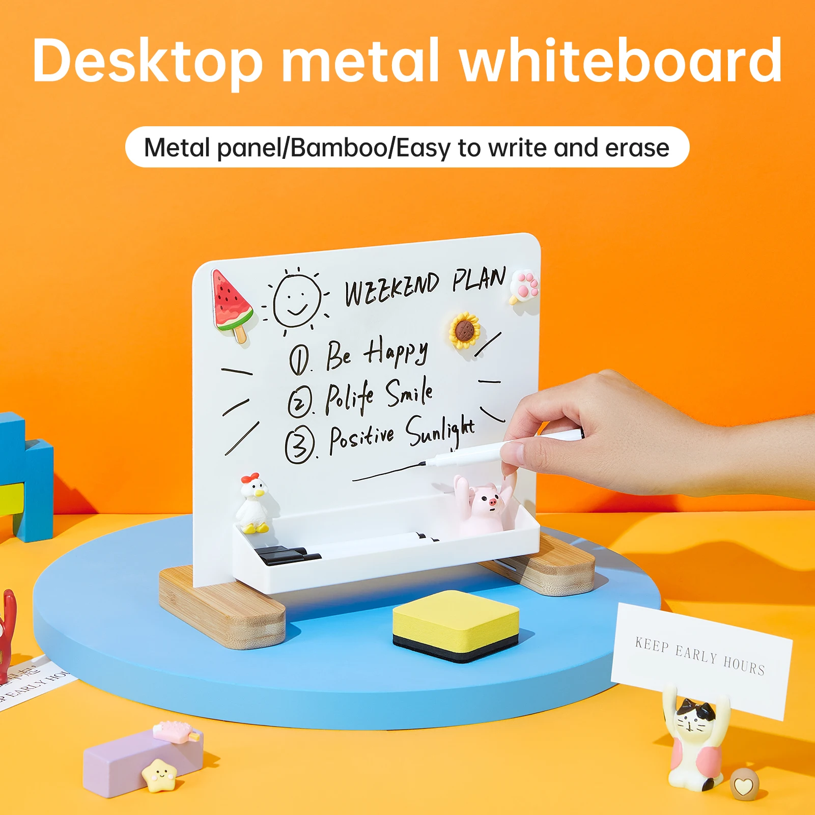 Versatile Magnetic Desktop Whiteboard with Bamboo Base Stand-up Dry Erase Writing Board Storage Box Design for Office School