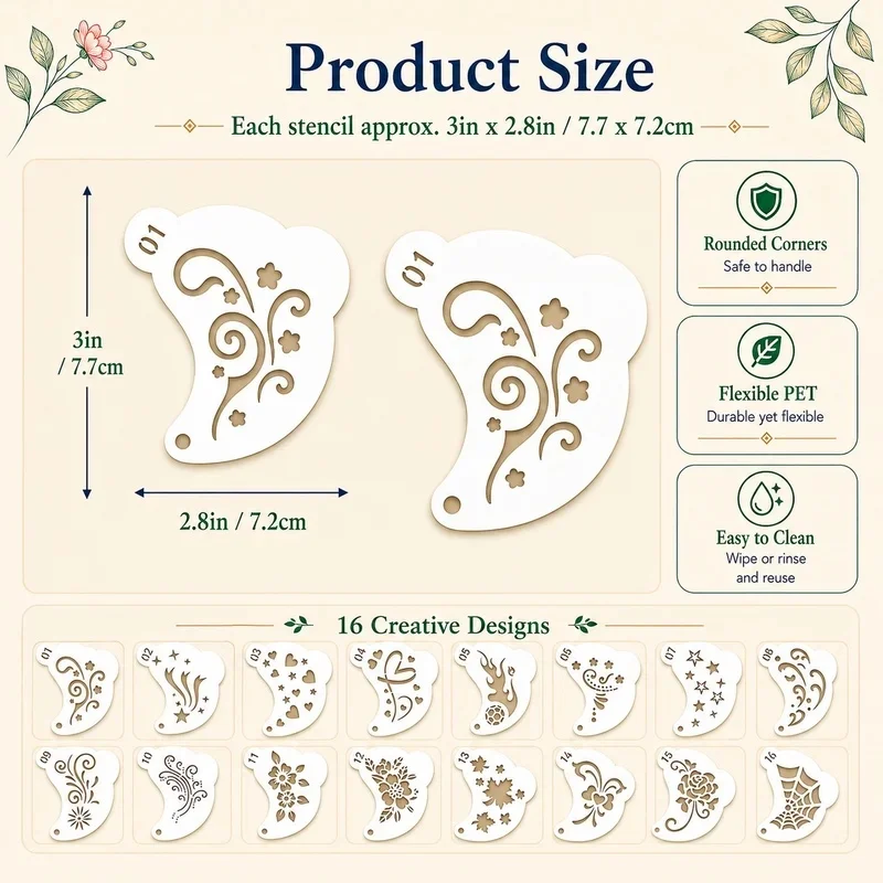 16Pcs Face Painting Stencils Reusable PET Body Art Templates for Kids Party Festival Glitter Makeup Face Paint DIY Crafts