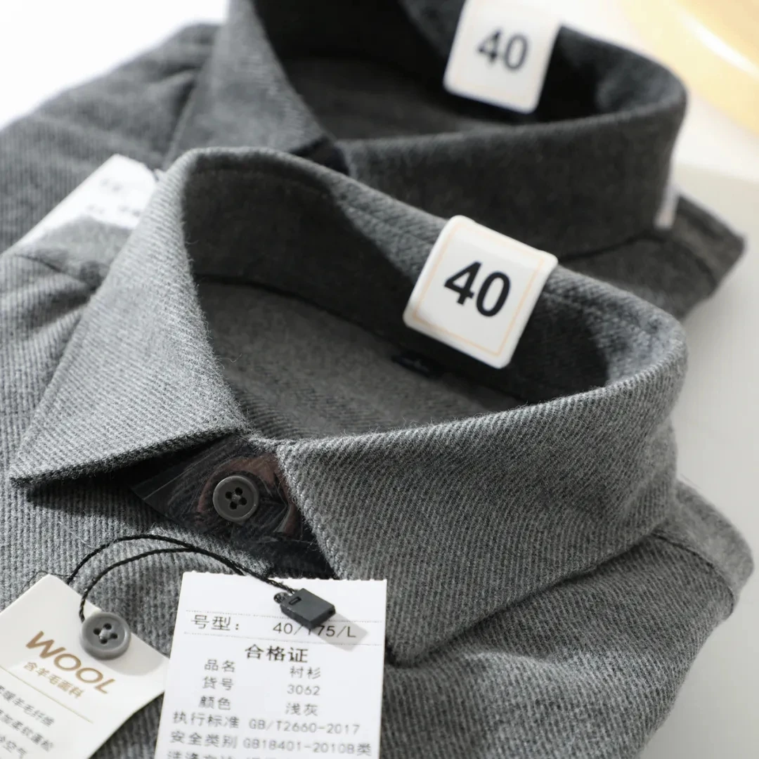 

Мужская повседневная деловая рубашка с длинным рукавом из мягкой комфортной шерстяной фланели, дышащая, приятная для кожи, стандартного кроя