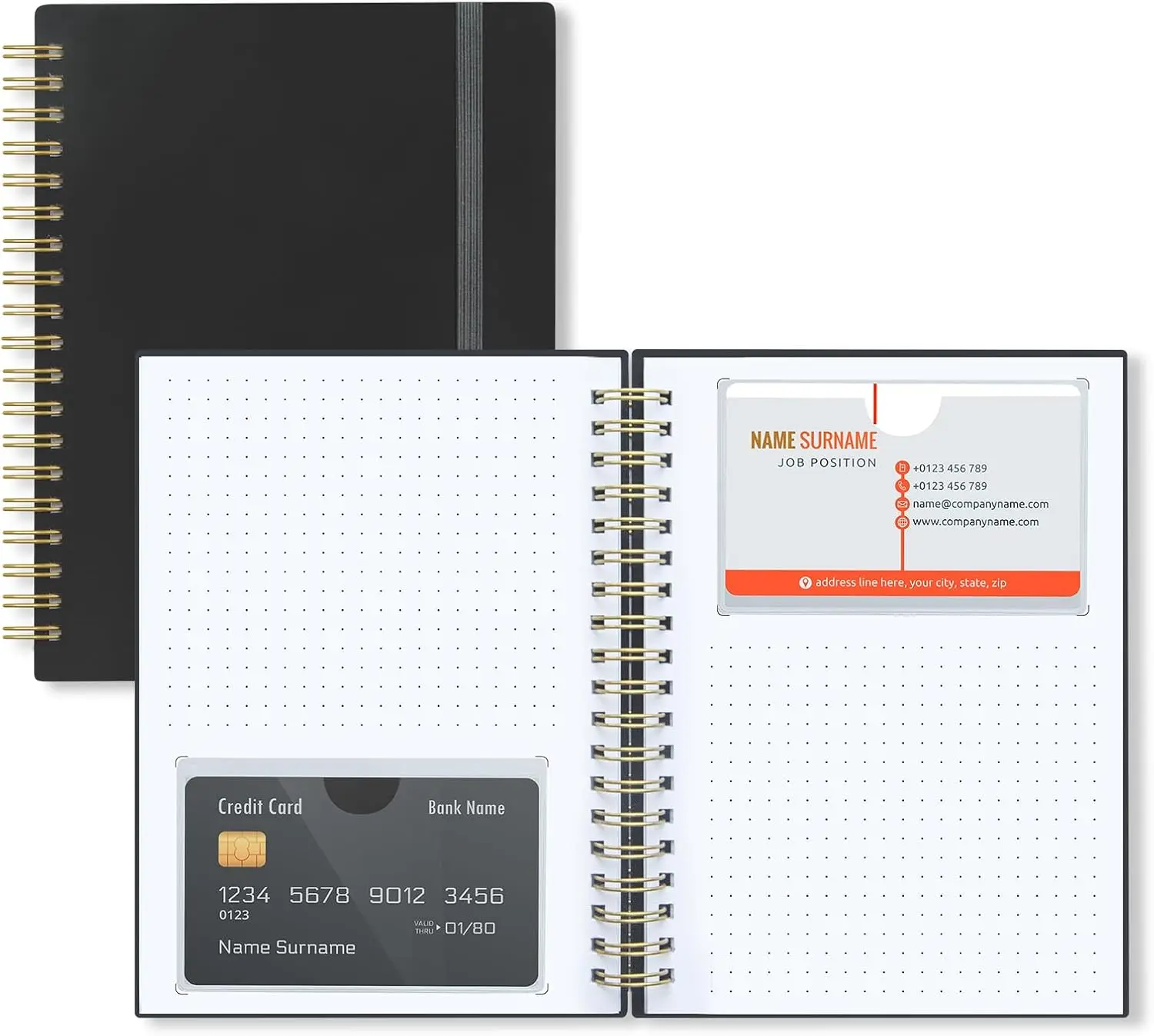 

64-Card Business Card Organizer, Large Notes Area, Fits Credit/Gift Cards, Black
