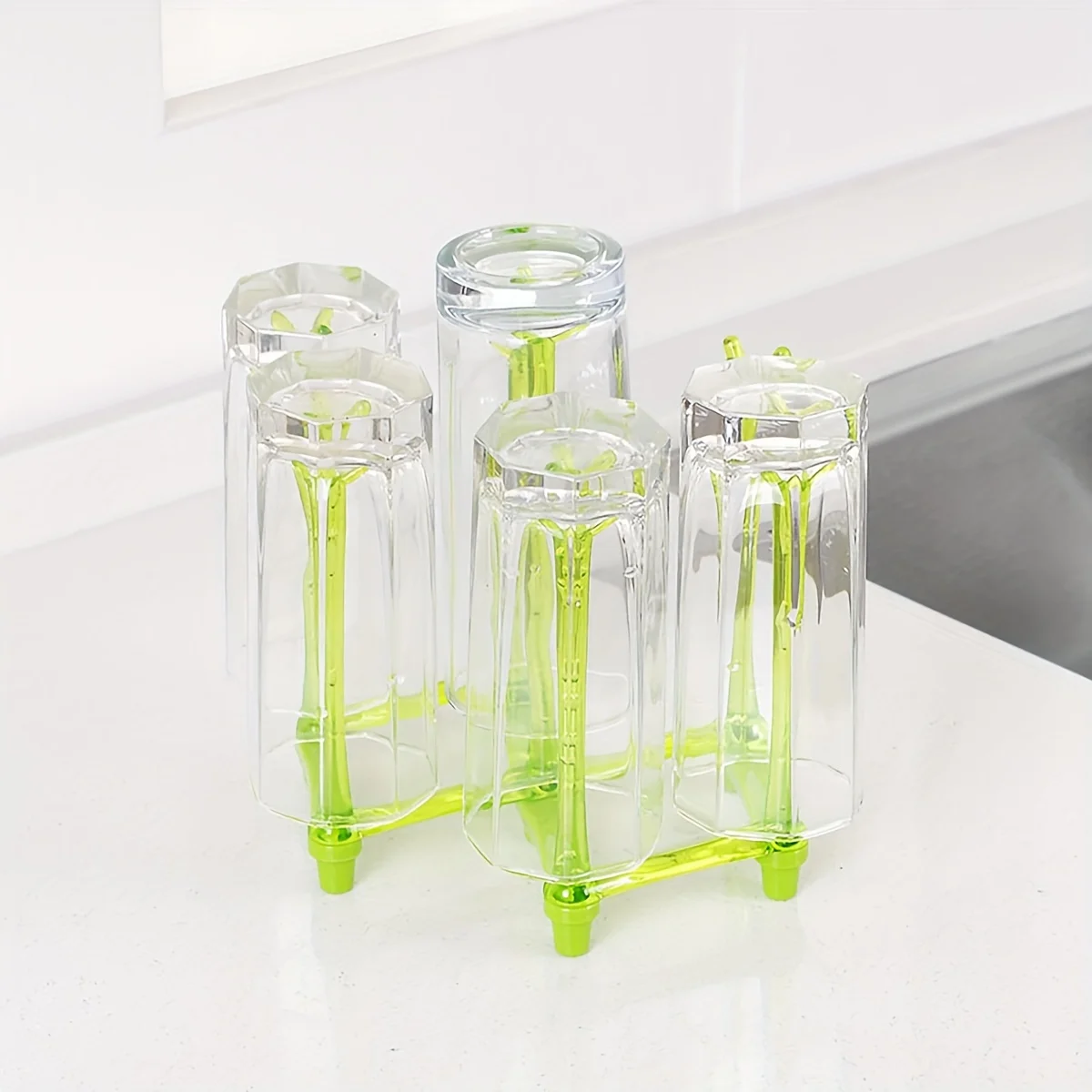 حامل أكواب بالتنقيط تلسكوبي بسبعة أعمدة مناسب لرف تصريف الأكواب الزجاجية ودعامة قابلة للطي