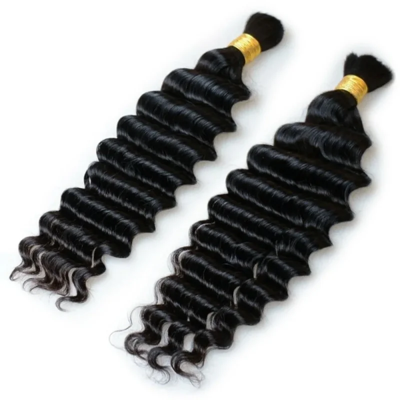 Extensions de cheveux noirs Deep Wave pour tressage, 100% cheveux humains, tresses Boho, sans trame, degré de chaleur, cheveux Remy, 30 po, en vrac