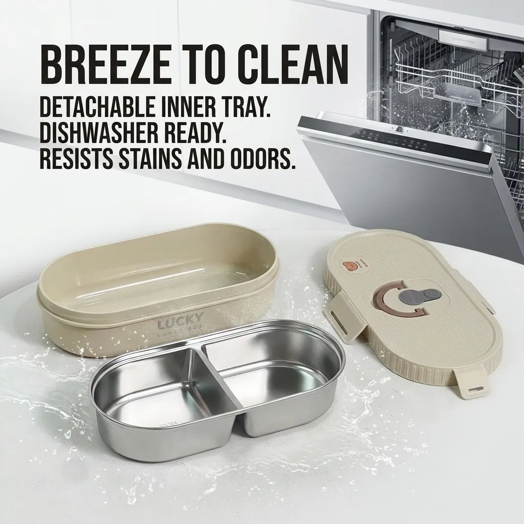 Microwavable 304 Stainless Steel Bento Lunch Box Set Leakproof Portable Food Storage Container Meal Prep Bowl Kids Adults view 6