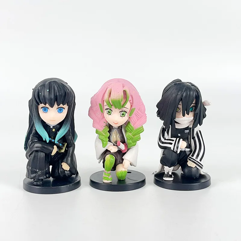 9pcs/set Anime Demon Slayer kawaii kneeling position Action Figure PVC Model Toys doll Desk Decor car ornament Collectible Gifts
