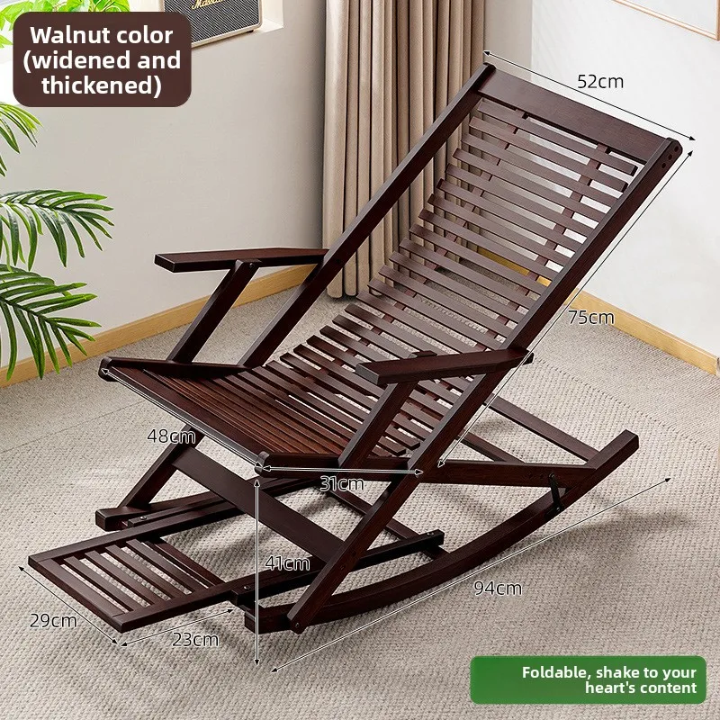 Foldable Bamboo Recliner Lounge, Rocking Sofa Bed for Balcony, Breathable Adult Relaxing Chair, Senior Comfort Rest Seat view 6