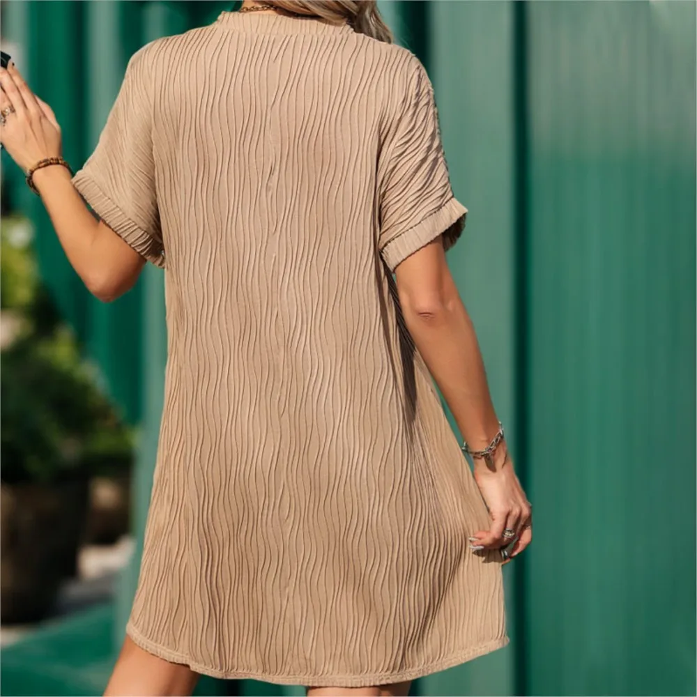 Dresses For Woman Loose Simple Style Versatile V-link Solid Color Mini Dress All-match Temperament Vestidos Short Sleeves Casual