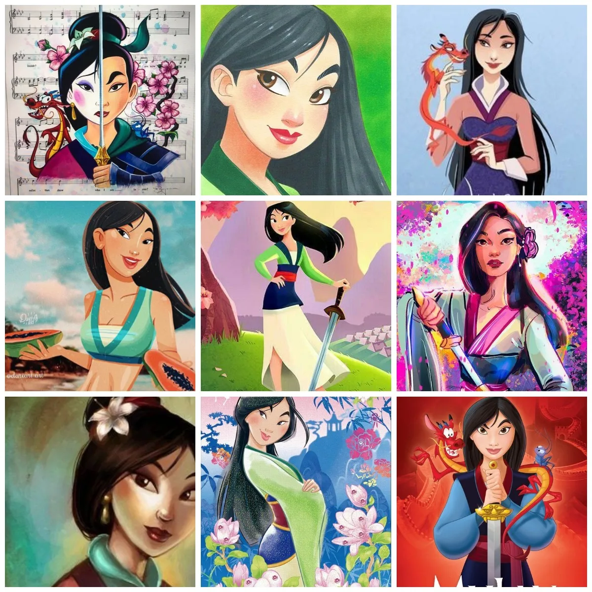 Pintura en lienzo de princesa Mulan de Disney, póster chino e impresiones de chica de dibujos animados, decoración para sala de estar, arte de pared, decoración del hogar para dormitorio