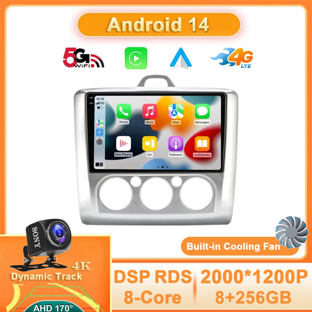 

Автомобильный радиоприемник на Android 14 для Ford Focus Exi MT AT 2004-2011, мультимедийный плеер BT, 4G +, Wi-Fi, GPS-навигация, головное устройство с камерой 360, 2 Din