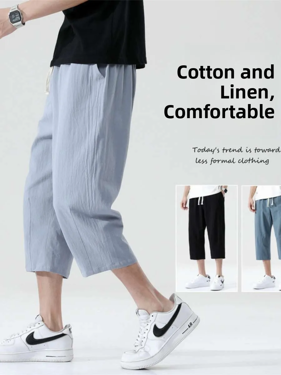 

Men's Summer Thin Cotton Linen Casual orts Loose Fit Nine-Tenths Length Seven-Piece Pants Comfortable Breathable Sportswear