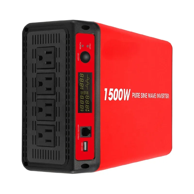 Intelligent 1500w Off Grid Pure Sine Wave Dc 12v 24v To 110v 120v Ac Power Inverter