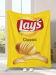 1pc Potato Chips Cool Packaging Printed Soft Flannel Sofa Blanket, Suitable for Bed Nap Office Camping Supplies