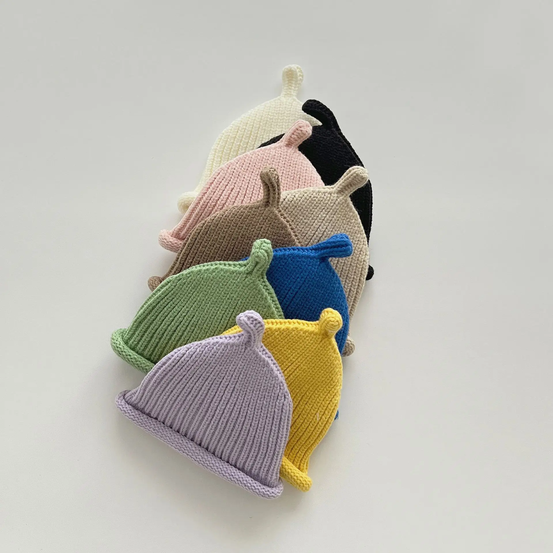 

Baby Knitted Pullover Cap Kids Solid Color Woolen Hat Boys Girls Toddler Winter Warm Crochet Bonnet Children Cute Beanies 3-24M