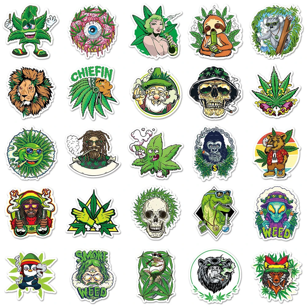 10/30/50pcs Funny Characters Leaves Weed Stickers Cool Smoking Sticker Waterproof DIY Notebook Phone Car Cartoon Graffiti Decals - view 6