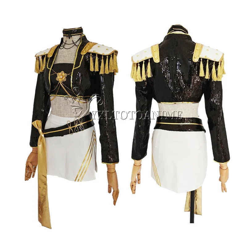 ミラコスプレ KPop 悪魔ハンターコスプレ衣装女性ブラックゴールデンスーツハロウィンパーティーロールプレイング衣装