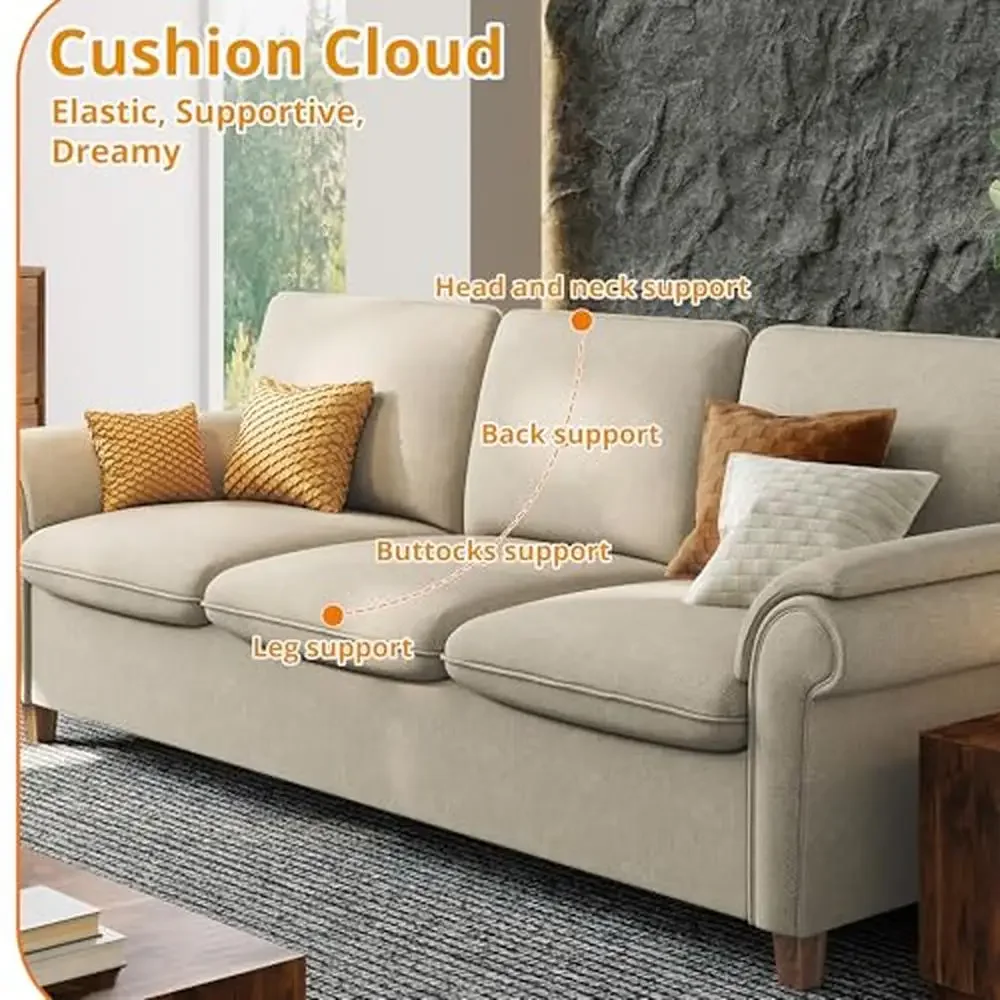 Sofá moderno bege de 89 polegadas, porta USB, sofá de 3 lugares, móveis para sala de estar