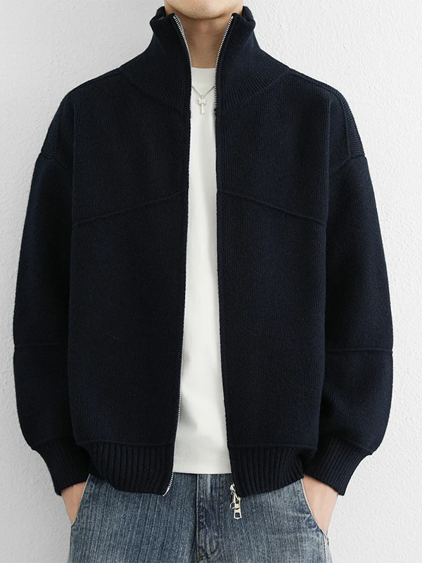 

New 2025 Men's Stand Collar Knitted Cardigan Sweater Casual Versatile Zipper Jaet High-End Casual Sle Warmth