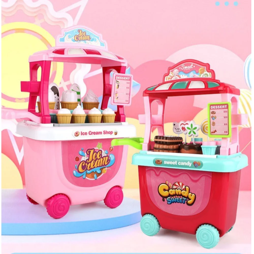 

24pcs Shop Cart Ice Cream Candy Trolley Toy Removable Storage Pushable Children's Pretend Play Toys Trolley DIY