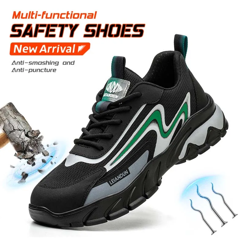 أحذية Leiandun الرجالية الصيفية المقاومة للرائحة وخفيفة الوزن ومريحة من الصلب لأصابع القدم للعمل للبناء
