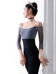 Sexy Low Back Gymnastics/Ballet Leotard Adult Girls Women Ladies Cotton Long Sleeve Ballet Dance Leotard BodysuitMesh splicing