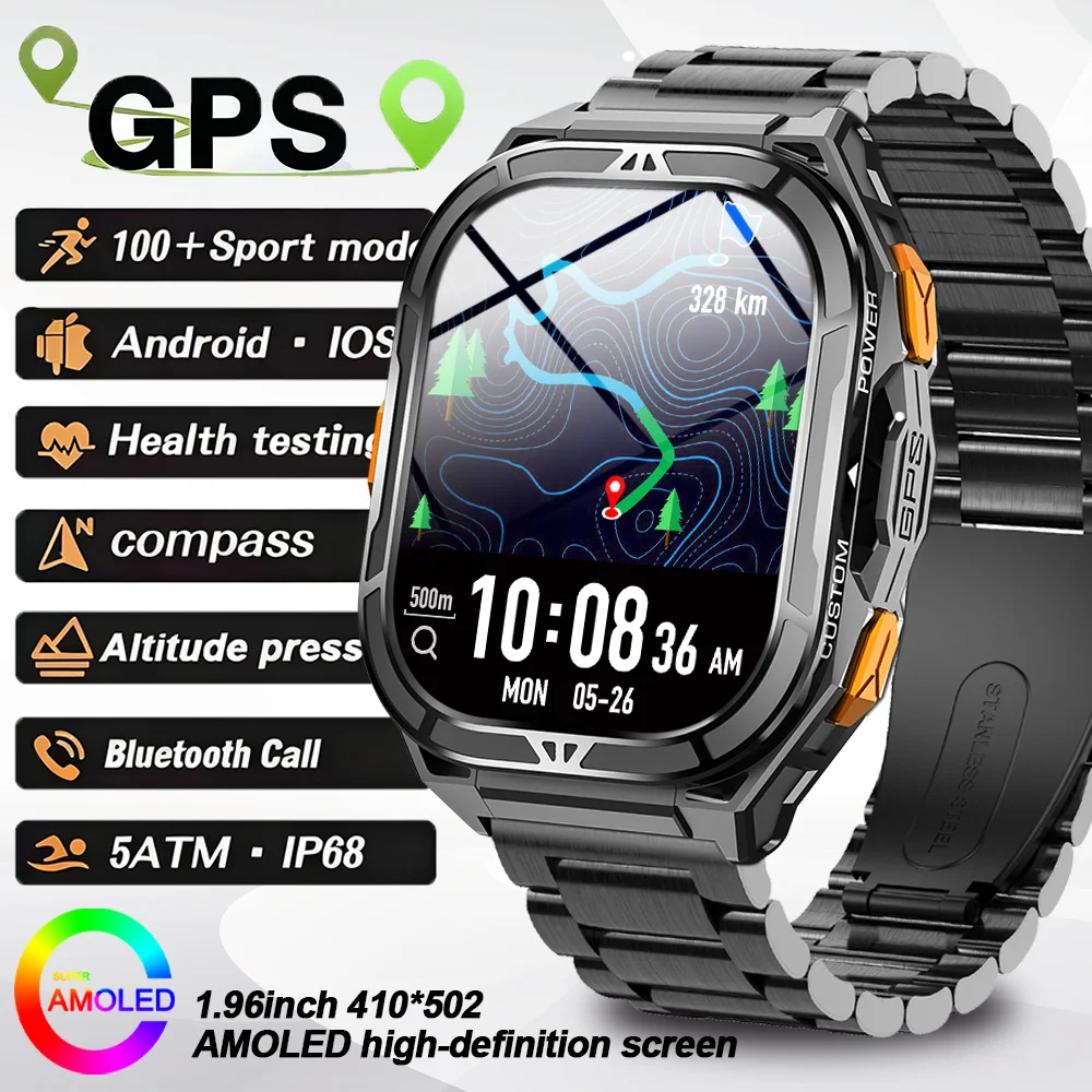 

New DAORKOW 2025 Smartwatch 1.96inch AMOLED X5 Bluetooth Calling SOS Outdoors Sports Fitness Tracker Smartwatch For Android /IOS