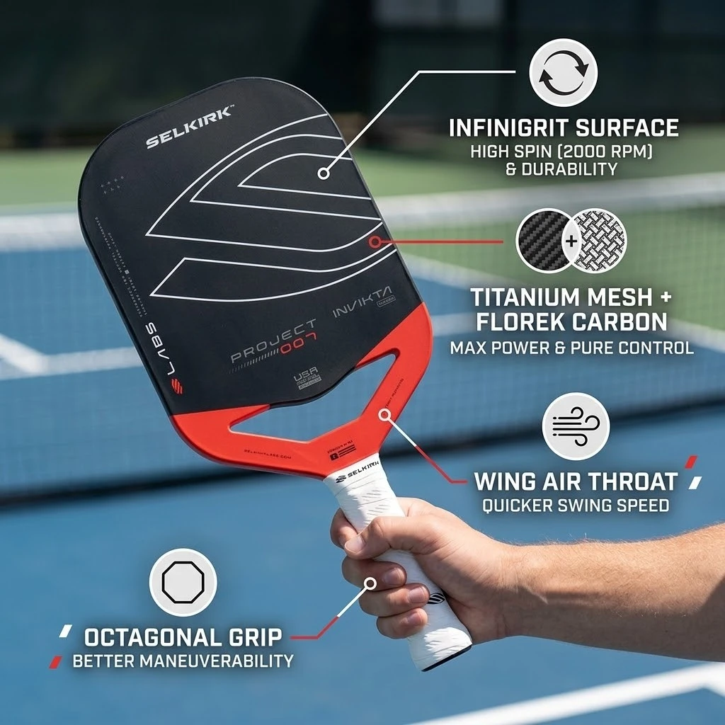 

Selkirk 007 Invikta Carbon Fiber Pickleball Paddle Edgeless Titanium Mesh High Spin Power Pro Racket Lightweight Equipment
