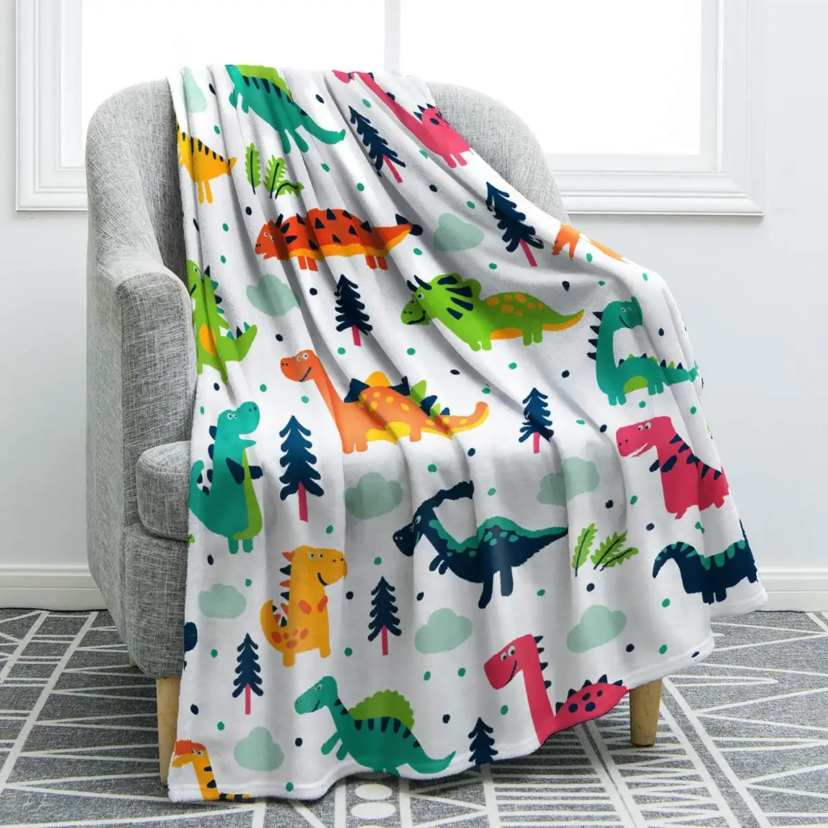 Cartoon Dinosaurs Throw Blanket Soft Ligtweight Durable Cozy Bed Couch Blanket for Sofa Clair Bed Office Teens Birthday Gifts