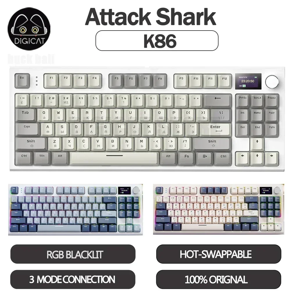 

Attack Shark K86 Mechanical Keyboard 3mode USB/2.4G/Bluetooth Wireless Keyboard RGB Light Hot-Swap 75% Layout Gaming Keyboads