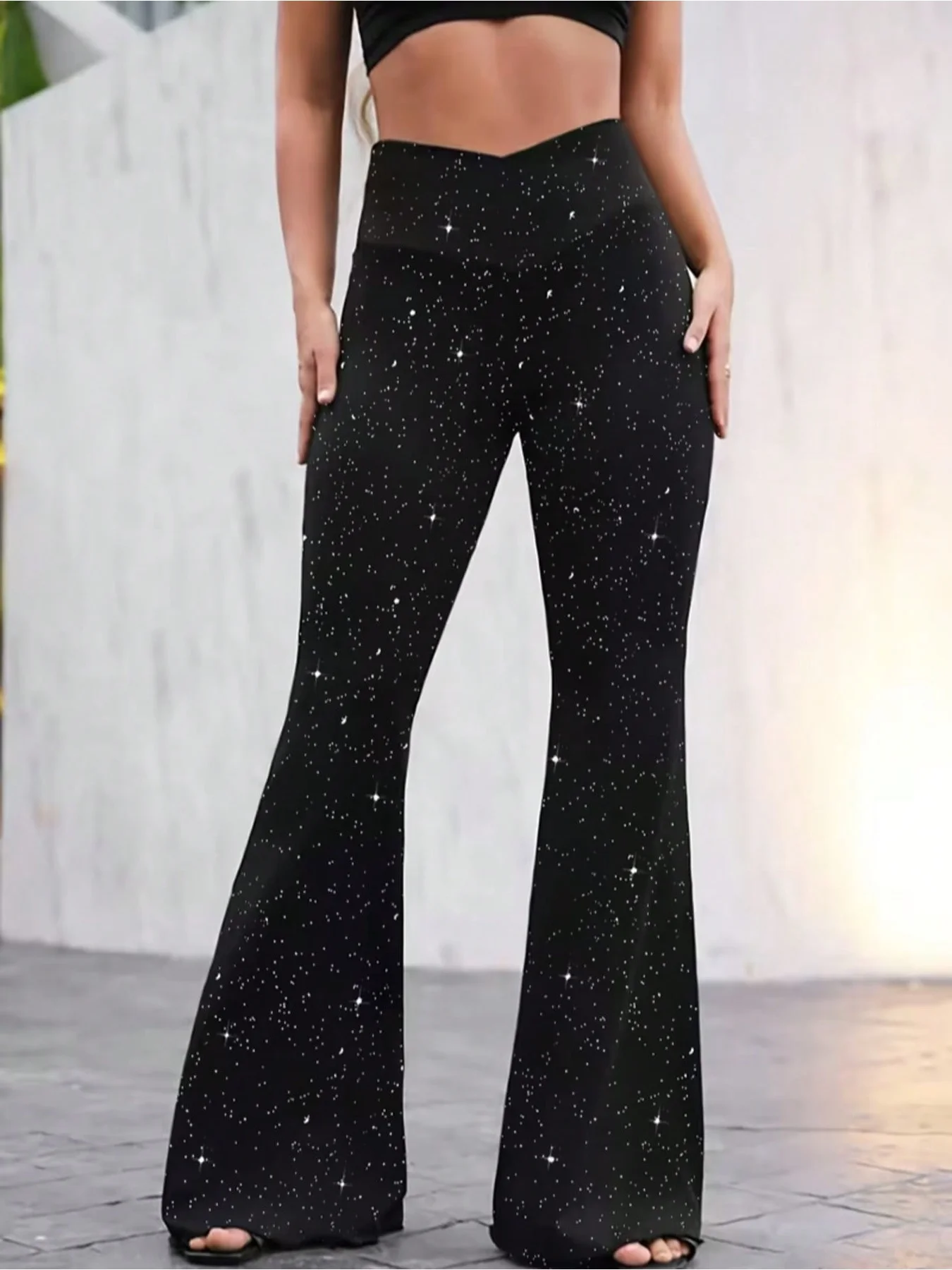 Women's Elegant Sequin Solid Color Casual Comfortable Waist Cinched Flared Long Pants