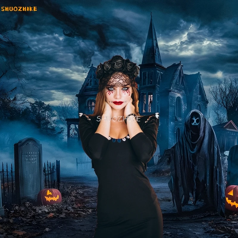 Pesta Halloween latar belakang horor malam hantu Shadow teror Zombie adegan pemotretan latar belakang fotografi Studio foto