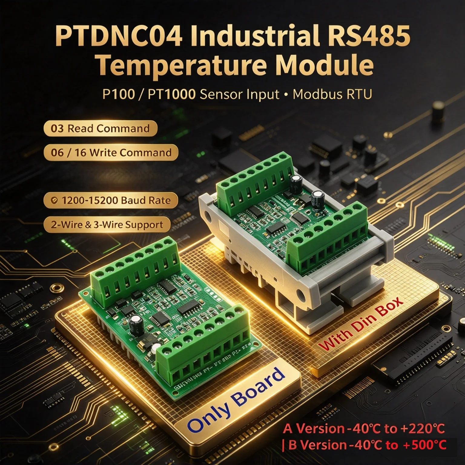 PTDNC04 PT100 PT1000 RTD Temperature Acquisition Module RS485 Modbus RTU DC6-25V 2/3 Wire Temp Collector for PLC